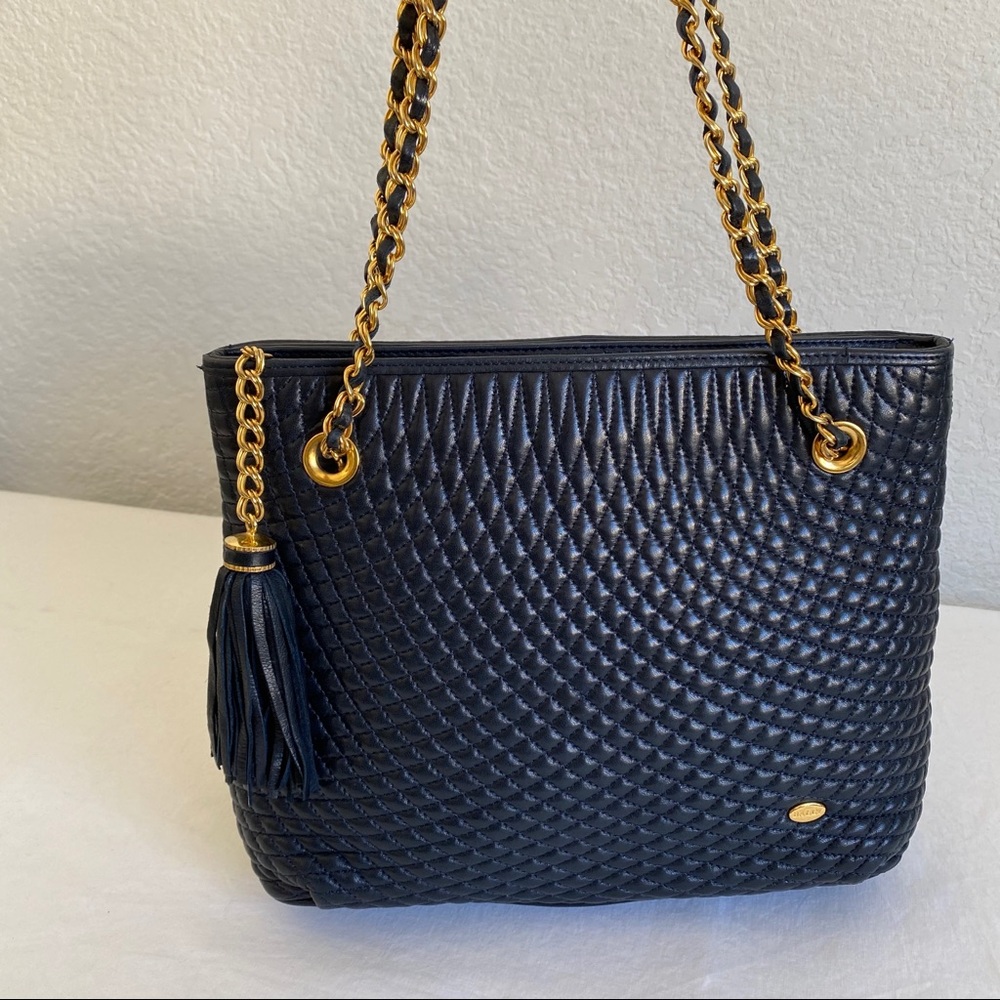 Bally navy quilted lamb leather chain strap bag